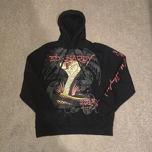 Vintage Ed Hardy King Cobra Graphic Hoodie - Black - Size Large